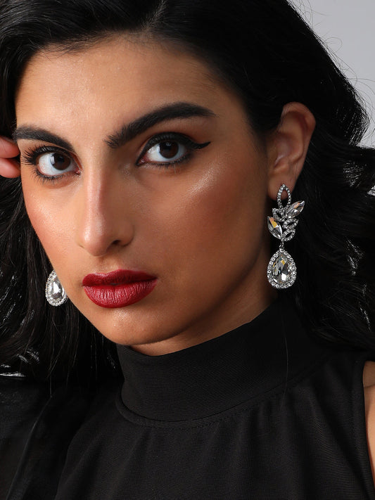 Silver Plated Designer Stone Party Drop Earring