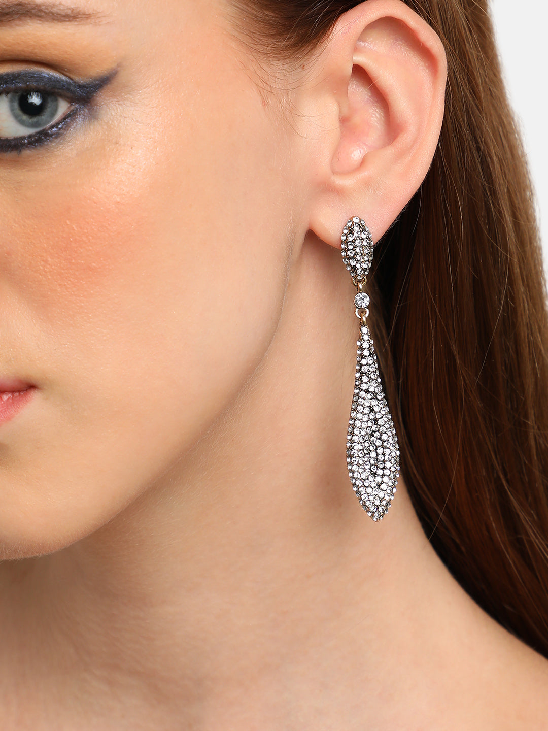 GOLD PLATED PARTY DESIGNER STONE DROP EARRING FOR WOMEN