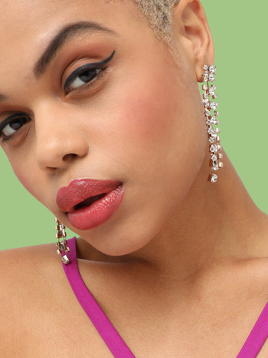 GOLD PLATED PARTY DESIGNER STONE DROP EARRING FOR WOMEN