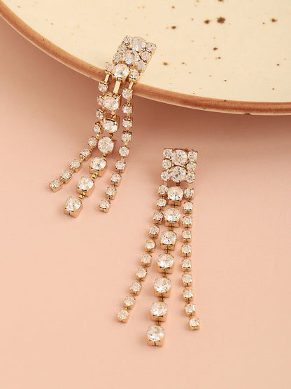 GOLD PLATED PARTY DESIGNER STONE DROP EARRING FOR WOMEN