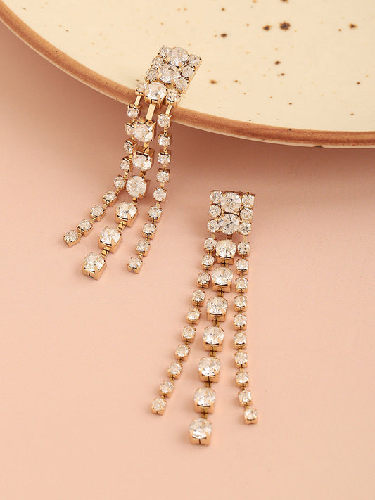 GOLD PLATED PARTY DESIGNER STONE DROP EARRING FOR WOMEN