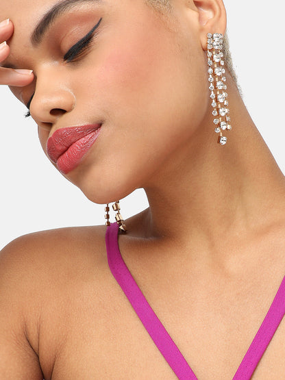 GOLD PLATED PARTY DESIGNER STONE DROP EARRING FOR WOMEN