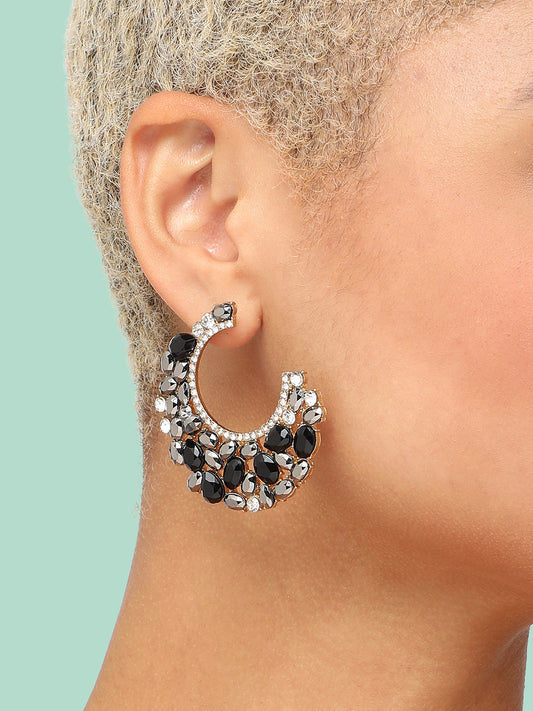 GOLD PLATED PARTY DESIGNER STONE HOOP EARRING FOR WOMEN