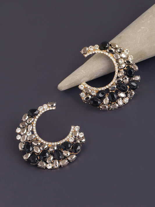GOLD PLATED PARTY DESIGNER STONE HOOP EARRING FOR WOMEN