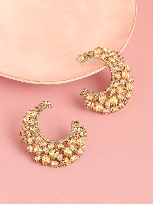 GOLD PLATED PARTY DESIGNER STONE HOOP EARRING FOR WOMEN
