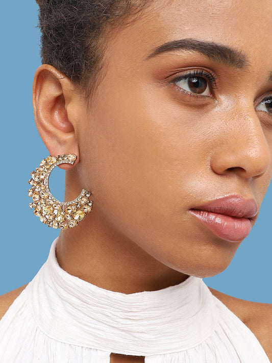 GOLD PLATED PARTY DESIGNER STONE HOOP EARRING FOR WOMEN