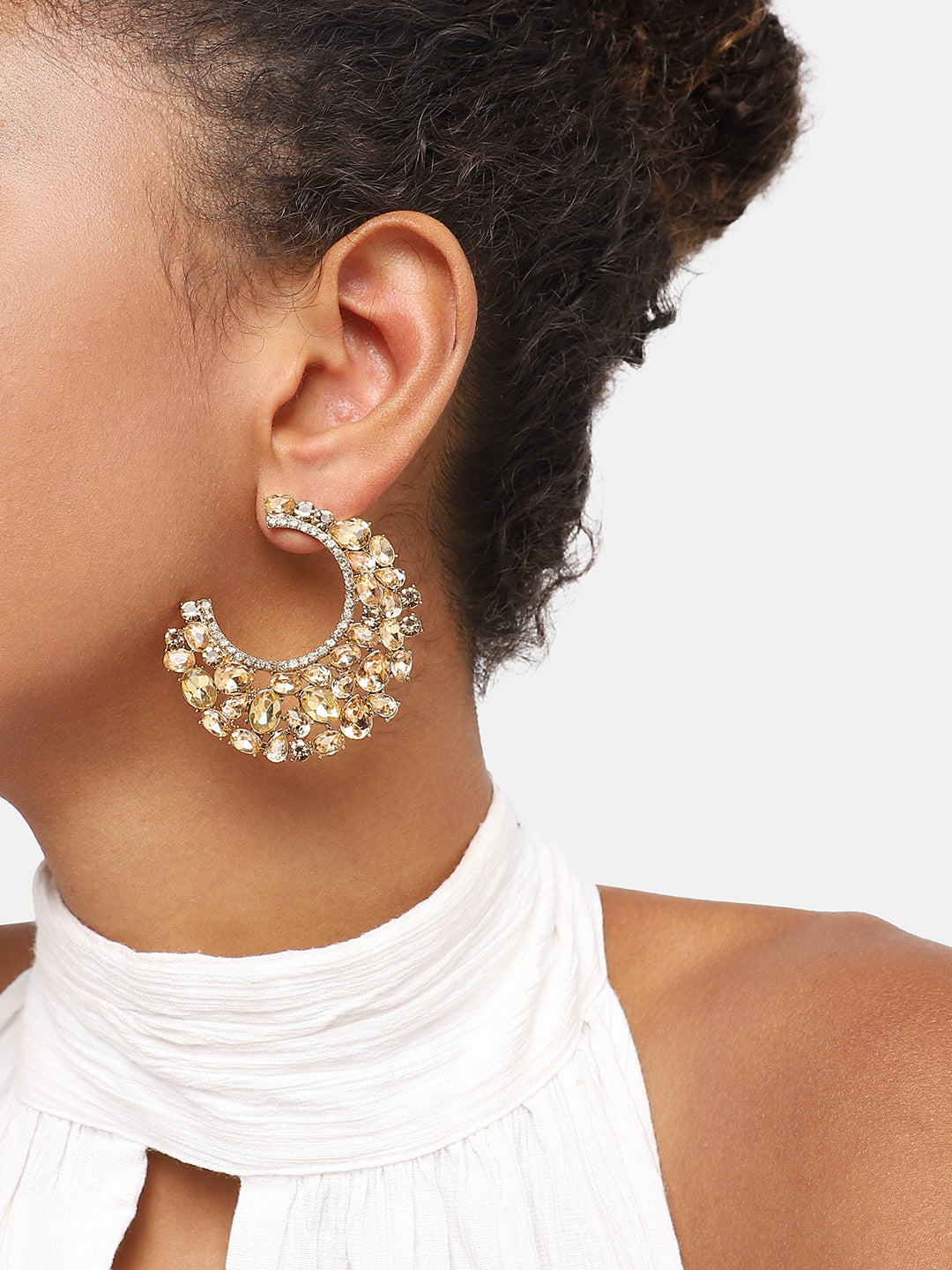 GOLD PLATED PARTY DESIGNER STONE HOOP EARRING FOR WOMEN