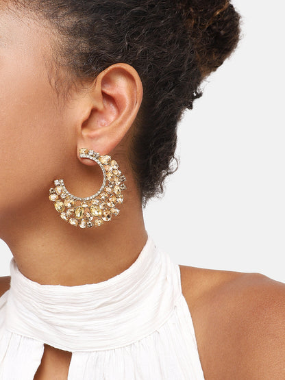 GOLD PLATED PARTY DESIGNER STONE HOOP EARRING FOR WOMEN