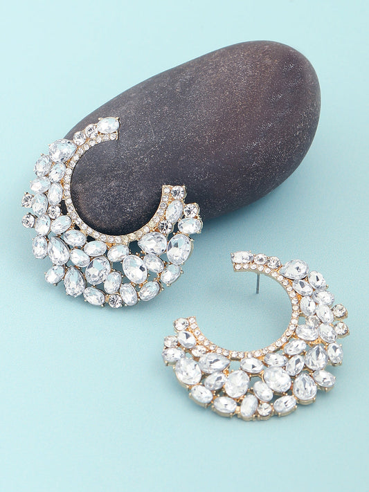 GOLD PLATED PARTY DESIGNER STONE HOOP EARRING FOR WOMEN