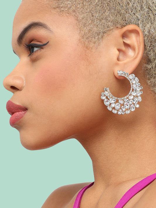 GOLD PLATED PARTY DESIGNER STONE HOOP EARRING FOR WOMEN