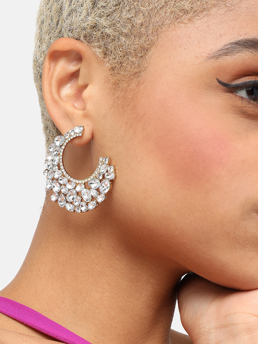 GOLD PLATED PARTY DESIGNER STONE HOOP EARRING FOR WOMEN