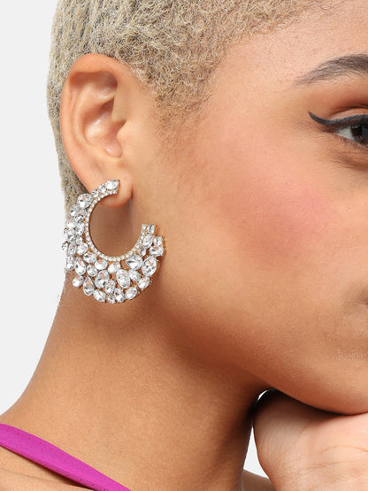 GOLD PLATED PARTY DESIGNER STONE HOOP EARRING FOR WOMEN