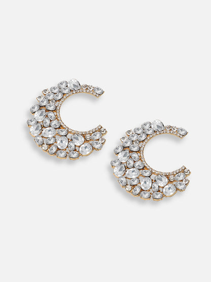 GOLD PLATED PARTY DESIGNER STONE HOOP EARRING FOR WOMEN