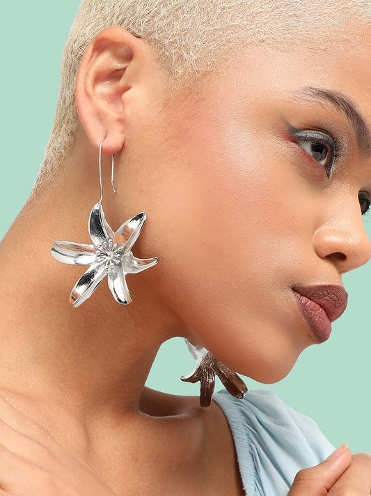 SILVER PLATED PARTY DESIGNER STONE DROP EARRING FOR WOMEN