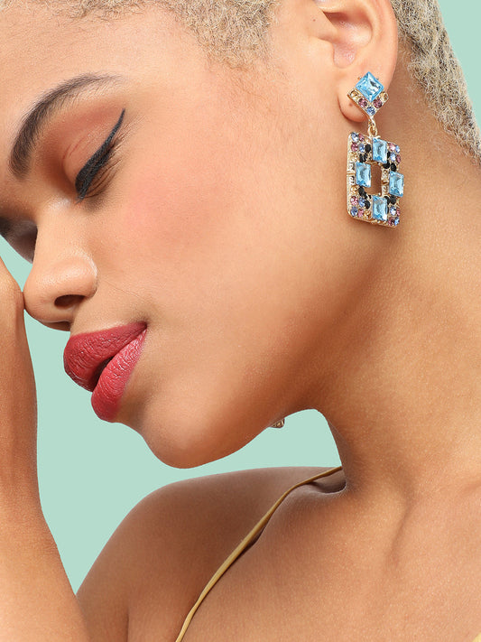 GOLD PLATED PARTY DESIGNER STONE DROP EARRING FOR WOMEN