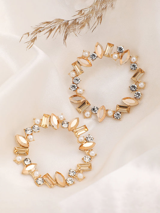 GOLD PLATED PARTY DESIGNER STONE STUD FOR WOMEN