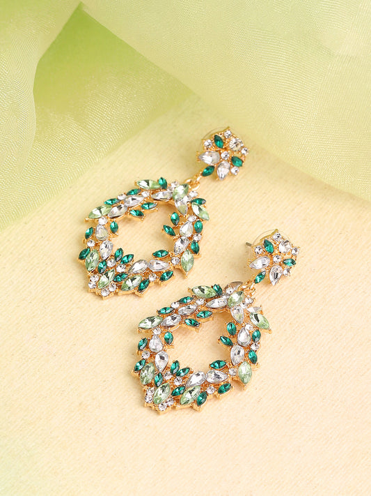 GOLD PLATED PARTY DESIGNER STONE DROP EARRING FOR WOMEN