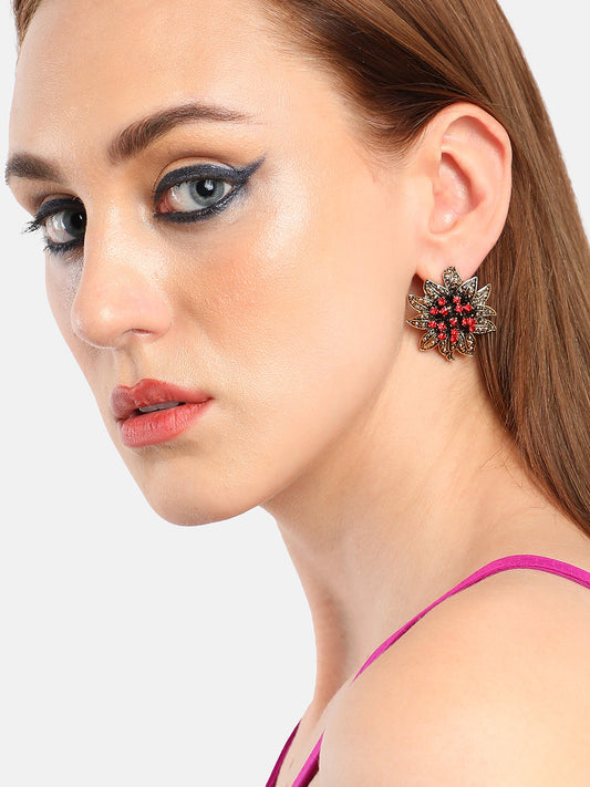 GOLD PLATED PARTY DESIGNER STONE STUD FOR WOMEN