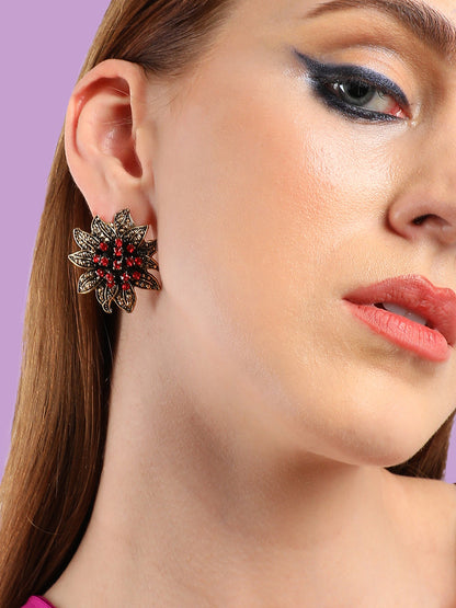 GOLD PLATED PARTY DESIGNER STONE STUD FOR WOMEN