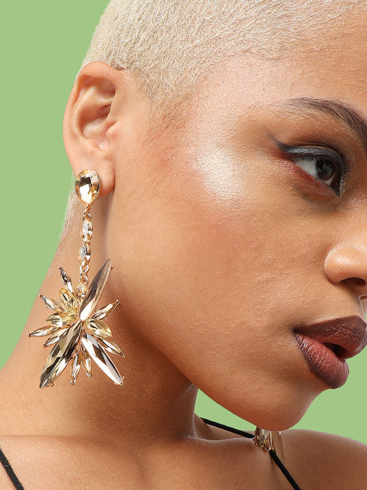 GOLD PLATED PARTY DESIGNER STONE DROP EARRING FOR WOMEN