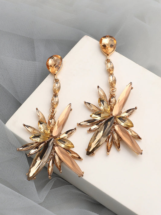 GOLD PLATED PARTY DESIGNER STONE DROP EARRING FOR WOMEN