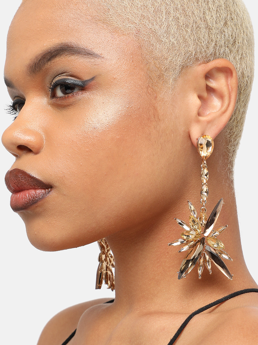 GOLD PLATED PARTY DESIGNER STONE DROP EARRING FOR WOMEN