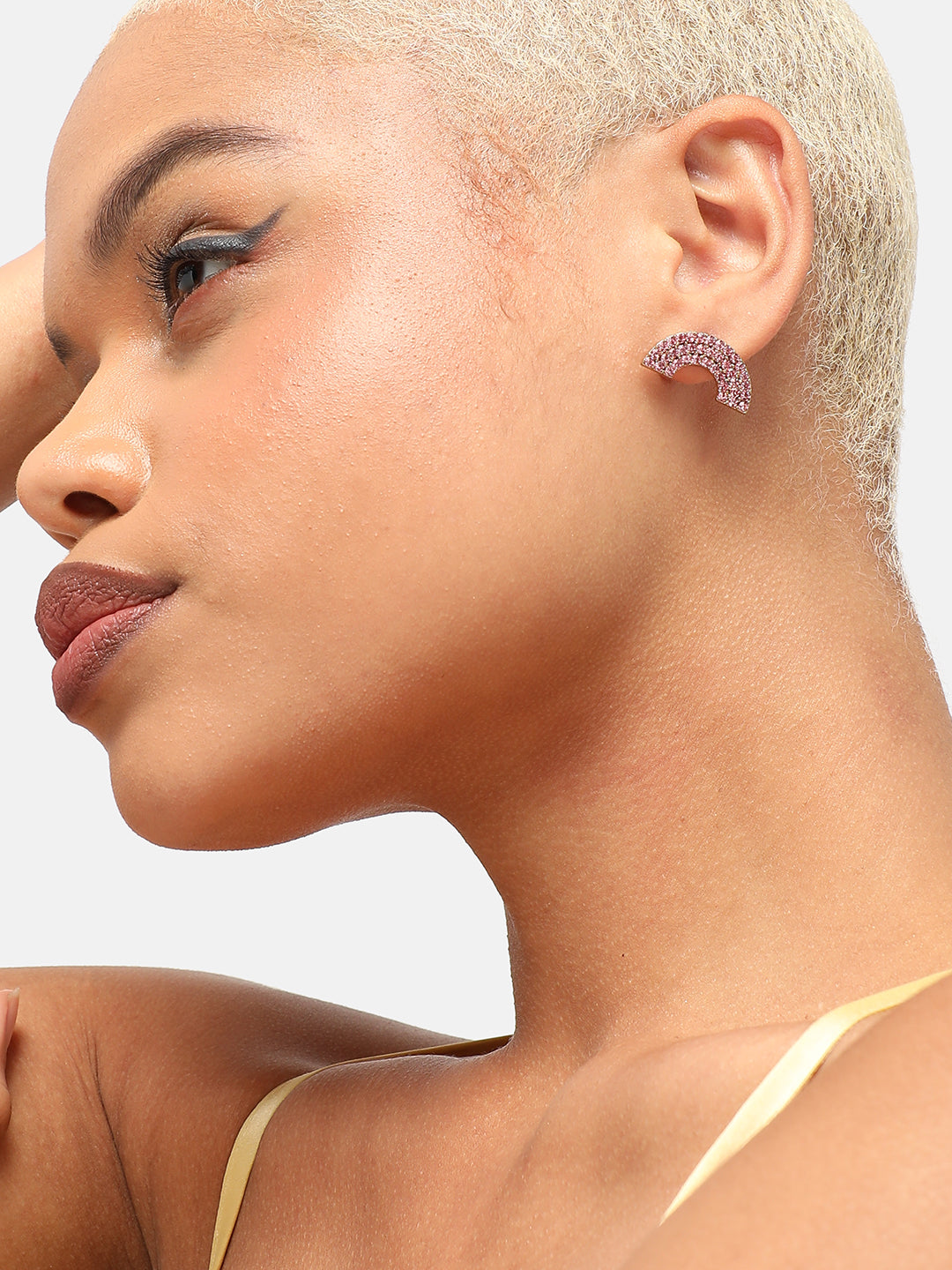 GOLD PLATED PARTY DESIGNER STONE STUD FOR WOMEN