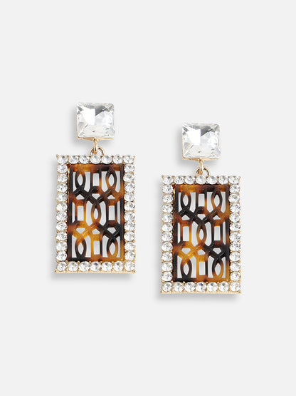 GOLD PLATED PARTY DESIGNER STONE DROP EARRING FOR WOMEN