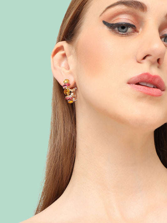 GOLD PLATED PARTY DESIGNER STONE DROP EARRING FOR WOMEN
