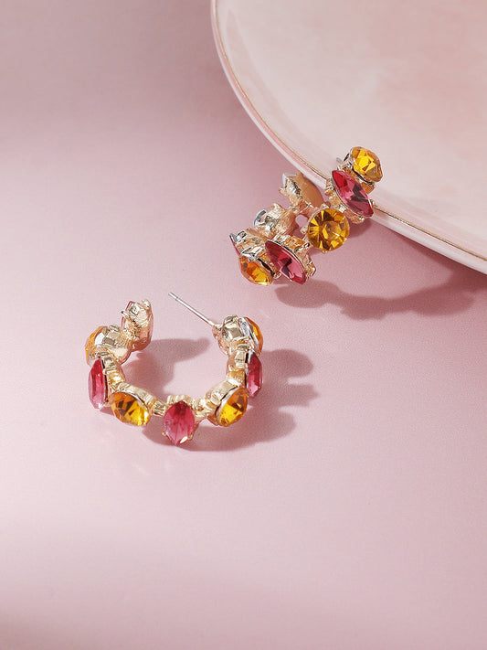 GOLD PLATED PARTY DESIGNER STONE DROP EARRING FOR WOMEN
