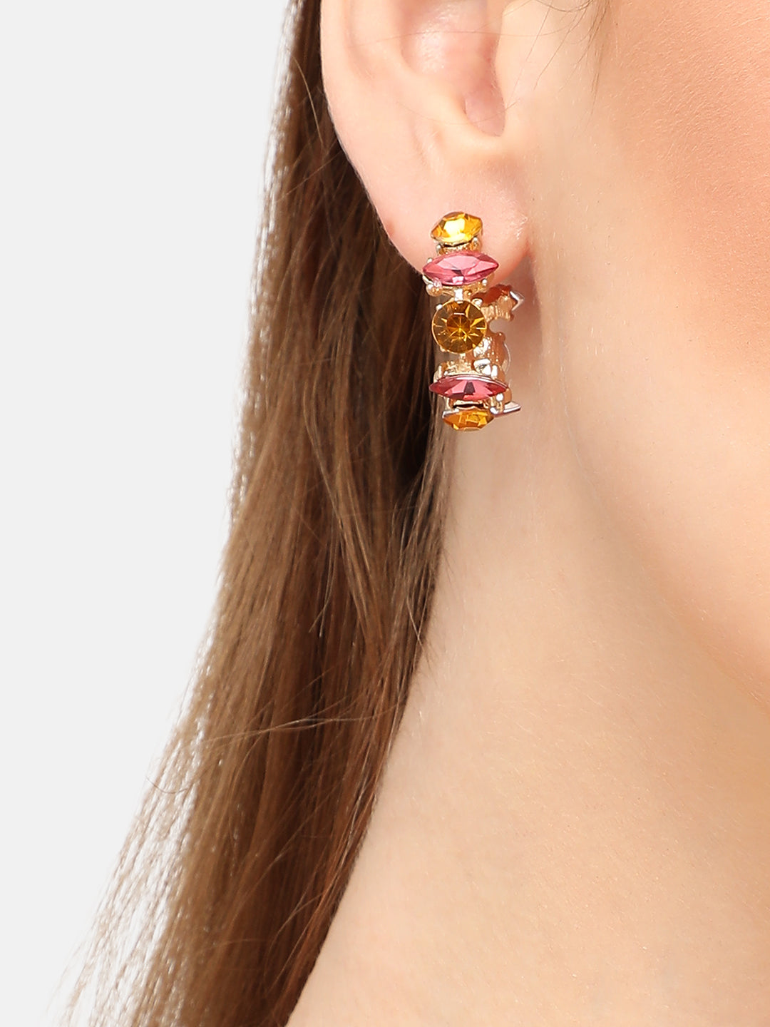 GOLD PLATED PARTY DESIGNER STONE DROP EARRING FOR WOMEN