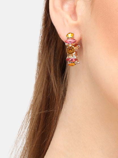 GOLD PLATED PARTY DESIGNER STONE DROP EARRING FOR WOMEN