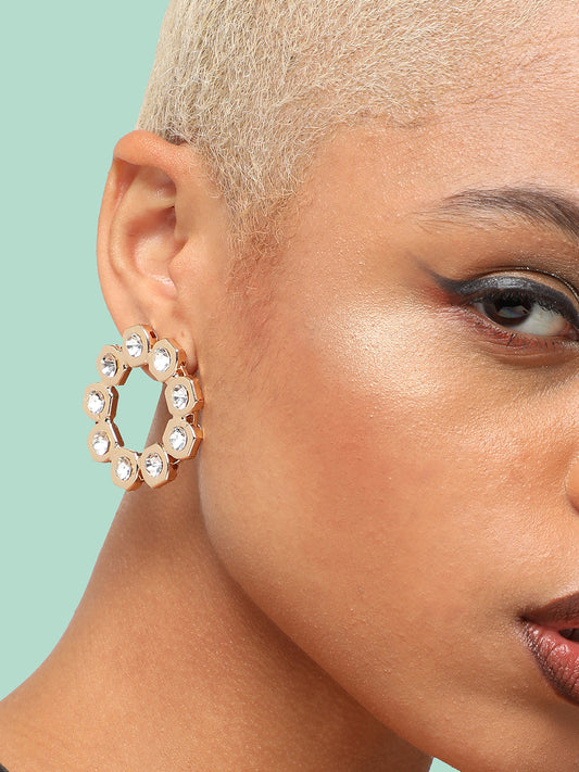 GOLD PLATED PARTY DESIGNER STONE STUD FOR WOMEN