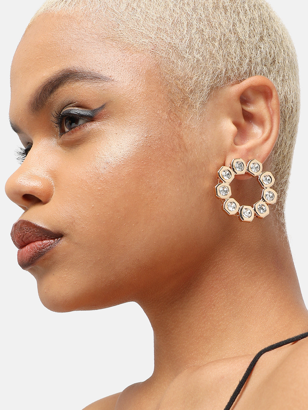 GOLD PLATED PARTY DESIGNER STONE STUD FOR WOMEN