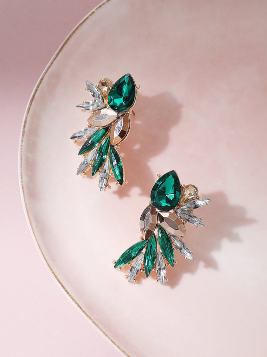 GOLD PLATED PARTY DESIGNER STONE DROP EARRING FOR WOMEN