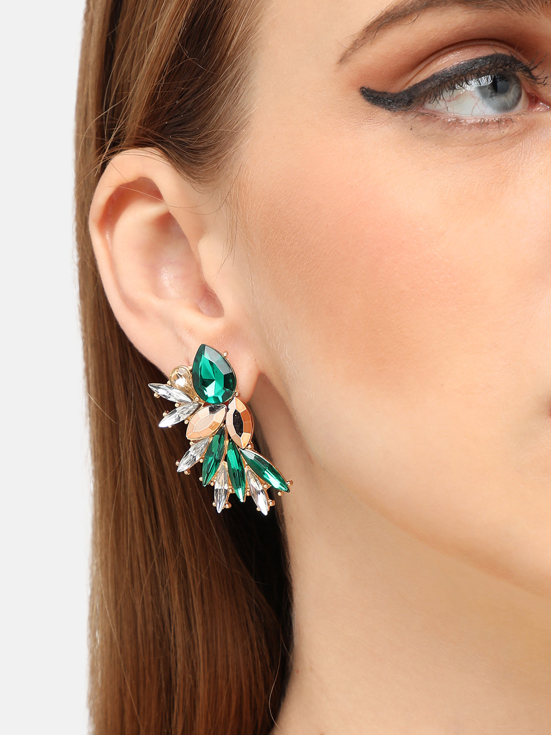 GOLD PLATED PARTY DESIGNER STONE DROP EARRING FOR WOMEN