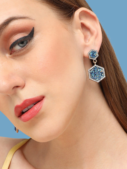GOLD PLATED PARTY DESIGNER STONE DROP EARRING FOR WOMEN