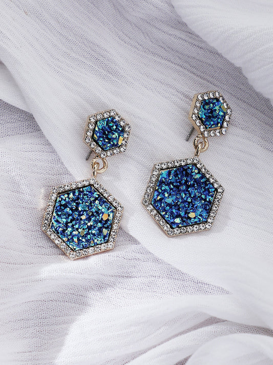GOLD PLATED PARTY DESIGNER STONE DROP EARRING FOR WOMEN