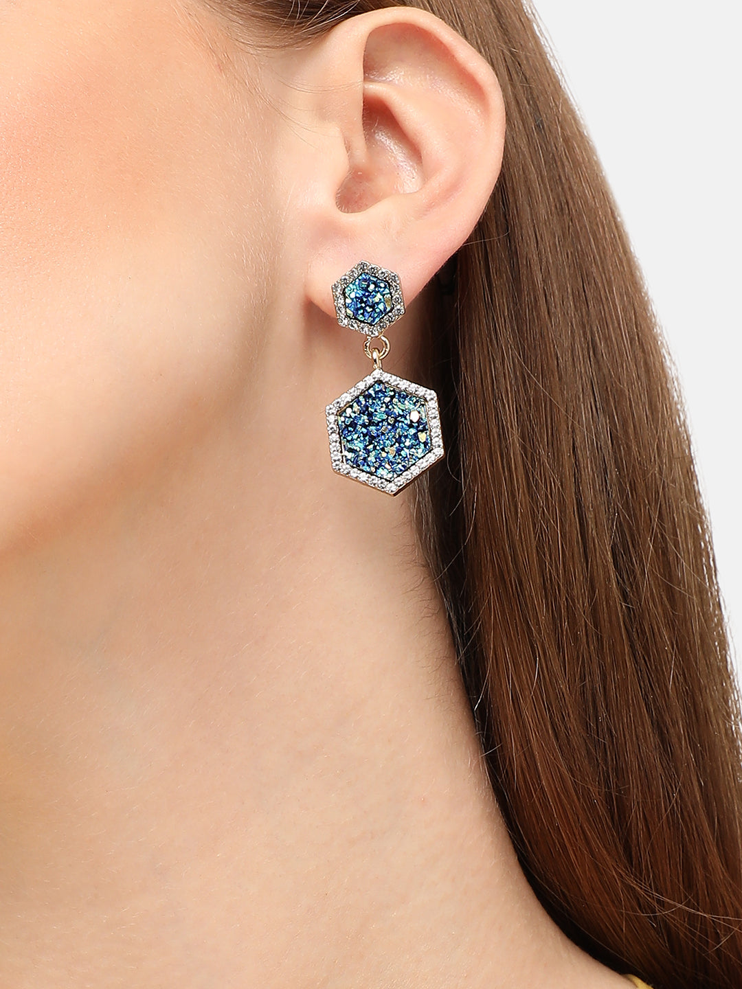 GOLD PLATED PARTY DESIGNER STONE DROP EARRING FOR WOMEN