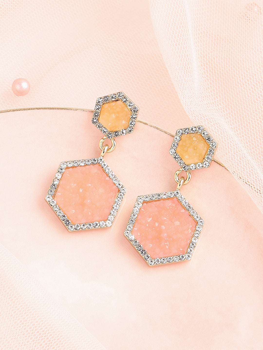GOLD PLATED PARTY DESIGNER STONE DROP EARRING FOR WOMEN