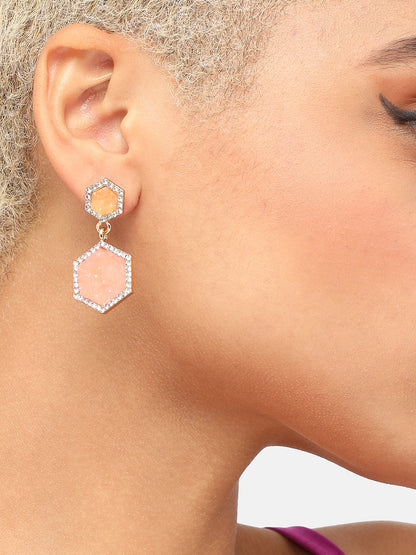 GOLD PLATED PARTY DESIGNER STONE DROP EARRING FOR WOMEN