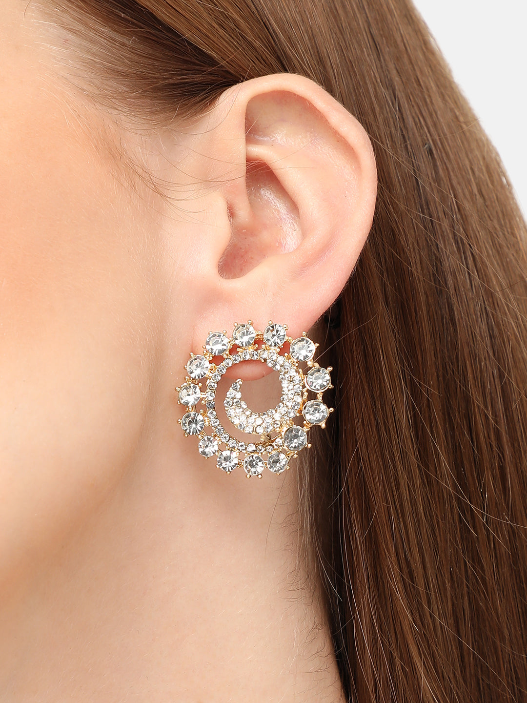 GOLD PLATED PARTY DESIGNER STONE STUD FOR WOMEN