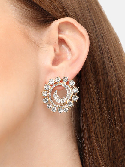 GOLD PLATED PARTY DESIGNER STONE STUD FOR WOMEN