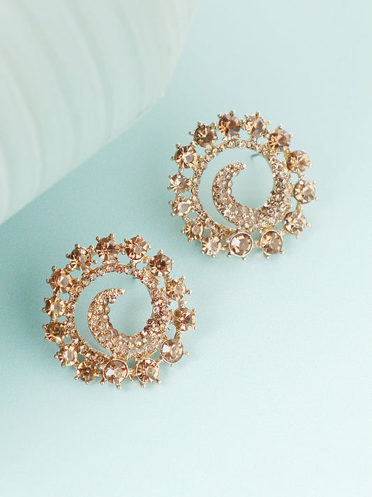 GOLD PLATED PARTY DESIGNER STONE STUD FOR WOMEN