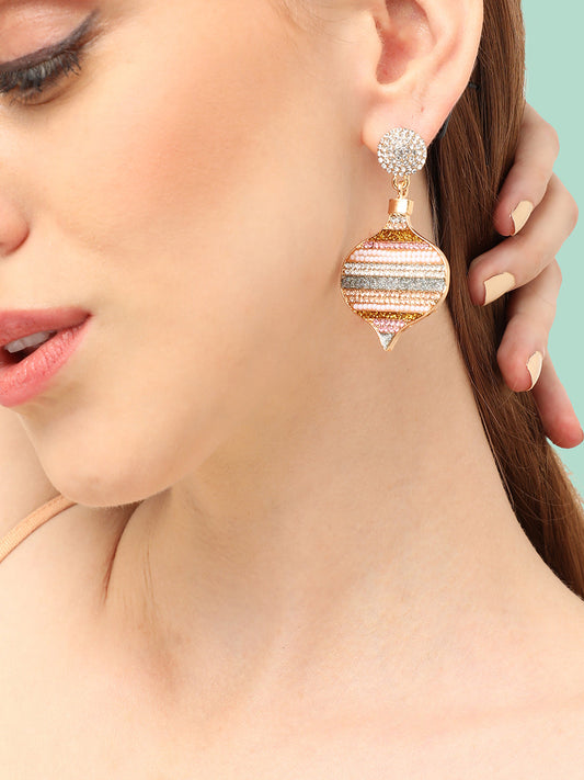 GOLD PLATED PARTY DESIGNER STONE DROP EARRING FOR WOMEN
