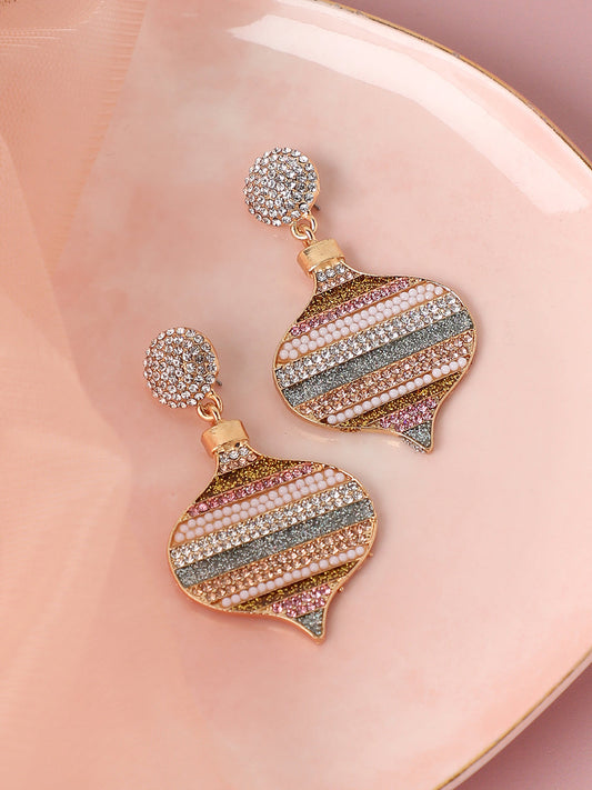 GOLD PLATED PARTY DESIGNER STONE DROP EARRING FOR WOMEN