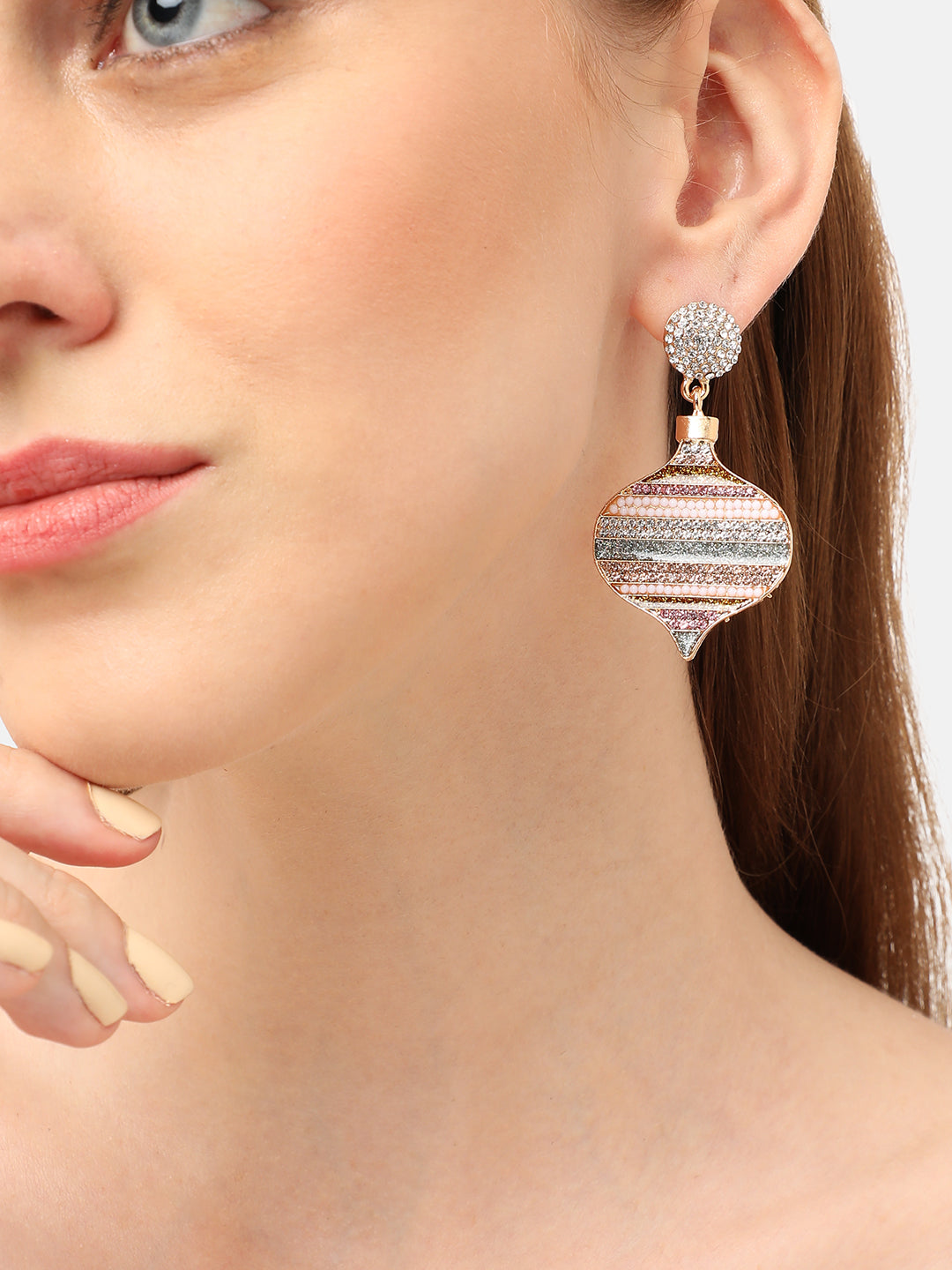 GOLD PLATED PARTY DESIGNER STONE DROP EARRING FOR WOMEN