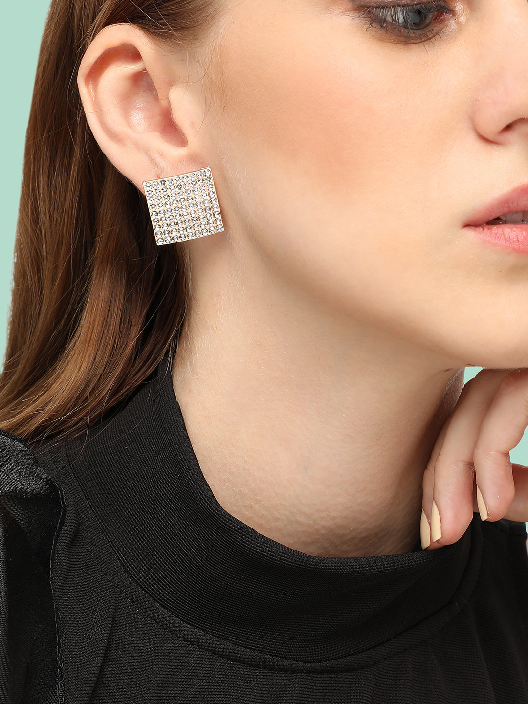 GOLD PLATED PARTY DESIGNER STONE STUD FOR WOMEN
