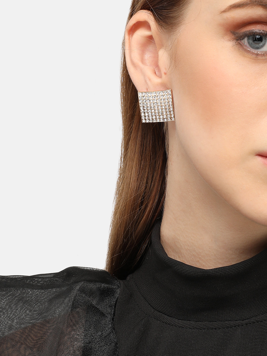 GOLD PLATED PARTY DESIGNER STONE STUD FOR WOMEN