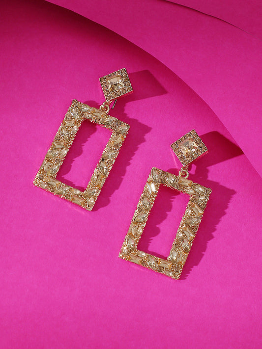 GOLD PLATED PARTY DESIGNER STONE DROP EARRING FOR WOMEN